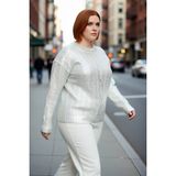 PayBuy Kadın Triko Gümüş Varak Saç Örgü Crop Bisiklet Yaka Kışlık Rahat Günlük Kazak Stili Kaliteli - 4XL