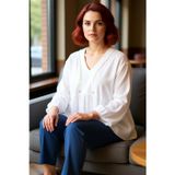 PayBuy Kadın V Yaka Uzun Kollu Peplum Dokuma Bluz Rahat Kesim ve Şık Detaylar Kaliteli Şık Rahat Modern