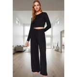 PayBuy Kadın Viskon Örme Pijama Takımı Rahat Geniş Paça Yüksek Bel Kaliteli İşçilik