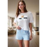 PayBuy Kadın Yazlık Kısa Kollu Pamuklu Pijama Takımı Regular Kalıp Çizgili Desen Özel Tasarım Mükemmel Uyum