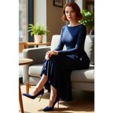 PayBuy Kadınlar İçin Bodycon Kesim Kayık Yaka Uzun Kollu Volanlı Maxi Şık Gece Elbisesi Özel Davetlere