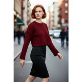 PayBuy Kadınlar İçin Oversize Crop Bisiklet Yaka Fitilli Uzun Kollu Basic Akrilik Triko Kazak İlkbahar