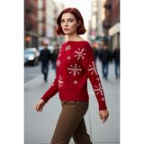 PayBuy Kadınlar Için Oversize Kayık Yaka Triko Kar Taneli Kışlık Akrilik Şık Kazak Modeli Kaliteli - Koyu Kırmızı