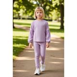 PayBuy Kız Çocuk Dokulu Örme Bisiklet Yaka Sweatshirt ve Eşofman Takımı Kaliteli Şık Rahat - Lila - 3 - 4 Yaş