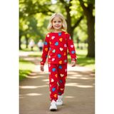 PayBuy Kız Çocuk Pamuk Polyester Örme Kalp Desenli Pijama Takımı Kaliteli Şık Rahat Günlük - Kırmızı - 7 - 8 Yaş