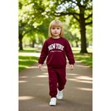 PayBuy Kız Çocuk Pamuklu New York Baskılı Bisiklet Yaka Sweatshirt ve Eşofman Takımı Kaliteli Şık - Bordo - 11 - 12 Yaş