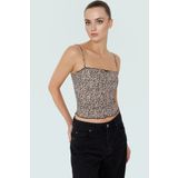 PayBuy Leopar Baskılı Crop Bluz İnce Askılı Örme Basic Yazlık Şık Görünüm Özel Tasarım Kaliteli İşçilik