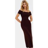 PayBuy Maxi Elbise Örme Kumaş Kısa Kol Carmen Yaka Bodycon Kalıp Yazlık Mükemmel Uyum