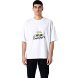 PayBuy Merhaba Yaz Baskılı Erkek Oversize Tişört - Beyaz
