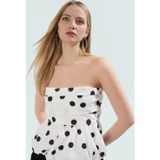 PayBuy Puantiyeli Straplez Fitted Bluz Terrycotton Kumaş Yazlık Modern Stil Zarifane Tasarım