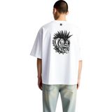 PayBuy Punk Bulldog Çivili Tasarım Baskılı Erkek Oversize Tişört - Beyaz - 2XL