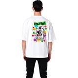 PayBuy Retro Kedi Meow Tasarımı Baskılı Erkek Oversize Tişört - Beyaz - 2XL