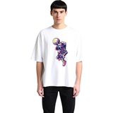 PayBuy Retro Uzay Basketbol Konsepti Baskılı Erkek Oversize Tişört - Beyaz - XL