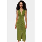 PayBuy Şık Bodycon V Yaka Örme Midi Elbise Polyester Elastan Kumaştan Gündüz Ve Gece Rahat Kullanım