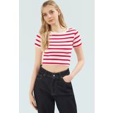 PayBuy Şık Çizgili Viskoz Crop Bluz Yazlık Rahat Fitted Kalıp Uzun Ömürlü Seçkin Malzeme Trend Tasarım
