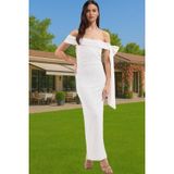 PayBuy Şık Maxi Örme Abiye Elbise Omuz Fiyonk Detaylı Krep Kumaş Şık Görünüm Modern Stil Konforlu Kesim