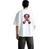 PayBuy Uzay Kedi Şemsiye Kalp Tasarımı Baskılı Erkek Oversize Tişört - Beyaz - 2XL
