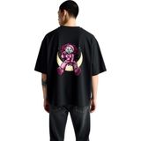 PayBuy Uzay Kedi Şemsiye Kalp Tasarımı Baskılı Erkek Oversize Tişört - Siyah - XL
