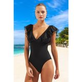 PayBuy Volanlı V Yaka Mayo Swimsuit Esnek Kumaş Havuz Mayosu Plaj Klora Dayanıklı