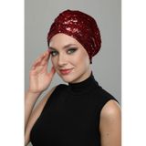 PAYETLİ ASTARLI BORDO HAZIR TÜRBAN TESETTÜR ABİYE BONE