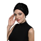 PAYETLİ ASTARLI SİYAH HAZIR TÜRBAN TESETTÜR ABİYE BONE