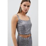 Payetli Crop Bluz - Gümüş
