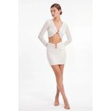 Payetli Metal Toka Detaylı Crop Top Ve Mini Etek İkili Takım