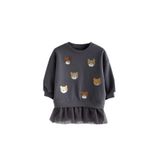 Payetli Pullu Tüllü Koyu Gri Teddy Şirin Kız Çocuk Sweatshirt