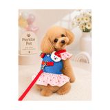 Payidar Hediyelik PREMİUM ÇİLEK DESEN KÖPEK / KEDİ ELBİSESİ - GÖĞÜS TASMASI (2 PARÇA ELBİSE VE GEZDİRME KAYIŞI) ŞIK DENİM TASARIM