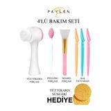 PAYLEN 4'Lü Bakım Seti - Yüz Yıkama Fırçası-Peeling Fırçası-Maske Fırçası-3lü Kaş Usturası
