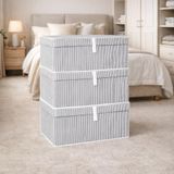 Pazar Kapısı Çok Amaçlı Düzenleyici Kapaklı Sandık Tipi Kutu Hurç Organizer 3 Lü Set (Gri, Mega 60 x 40 x 30)