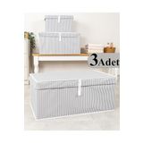 Pazar Kapısı Çok Amaçlı Düzenleyici Kapaklı Sandık Tipi Kutu Hurç Organizer 3 Lü Set (Gri, Mega Plus 70 x 40 x 30)