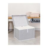 Pazar Kapısı Çok Amaçlı Düzenleyici Kapaklı Sandık Tipi Kutu Hurç Organizer 3 Lü Set (Gri, Mini 40 x 30 x 26)