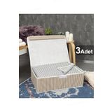 Pazar Kapısı Çok Amaçlı Düzenleyici Kapaklı Sandık Tipi Kutu Hurç Organizer 3 Lü Set (Kahverengi, Baza 50 x 40 x 19)