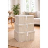 Pazar Kapısı Çok Amaçlı Düzenleyici Kapaklı Sandık Tipi Kutu Hurç Organizer 3 Lü Set (Kahverengi, Maxi 50 x 40 x 30)