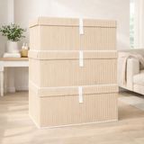 Pazar Kapısı Çok Amaçlı Düzenleyici Kapaklı Sandık Tipi Kutu Hurç Organizer 3 Lü Set (Kahverengi, Mega Plus 70 x 40 x 30)