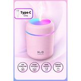 Pazar Kapısı Mini Hava Nemlendirici 300ML Rgb Işıklı Type-C Buhar Makinesi Sessiz Ortam Nemlendirici Aroma Difüzörü (Pembe)