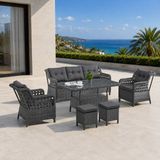 Pazaractive Manaco Rattan Puflu Bahçe Takımı 3+1+1 Rattan Bahçe Balkon Takımı - Antrasit