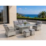 Pazaractive Manaco Rattan Puflu Bahçe Takımı 3+1+1 Rattan Bahçe Balkon Takımı - Gri - Beyaz