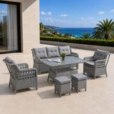 Pazaractive Manaco Rattan Puflu Bahçe Takımı 3+1+1 Rattan Bahçe Balkon Takımı - Gri