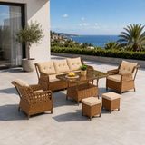 Pazaractive Manaco Rattan Puflu Bahçe Takımı 3+1+1 Rattan Bahçe Balkon Takımı - Kahveregi