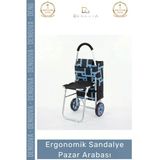 #Pazararabası Sandalyeli Katlanabilir Market Alışveriş Çantalı Metal Gövde Ergonomik Sandalye Pazar Arabası