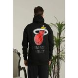 Pazarcan Erkek Sırt Baskılı Oversize Üç Iplik Kapüşonlu Sweatshirt - Siyah - XL