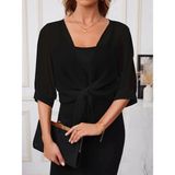 Pazarcan Kadın Truvakar Kol Önden Bağlamalı Kısa Şifon Bolero Ceket - 2XL - 3XL - Siyah