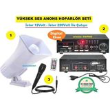 Pazarcı Anons Seslendirme Hoparlör Seti (Bluetooth - Usb - Sd Kart - 2 Mikrofon Girişli Amfi / Açık Hava Horn Hoparlör / Mikrofon)