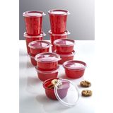 Pazarika 12'li Kırmızı Set Sızdırmaz Hava Almaz Kapaklı Yuvarlak Erzak Saklama Kabı 4x500 Ml 8x250 Ml