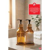 Pazarika 2’li Amber Cam Sıvı Sabunluk Seti - Bambu Standlı & Tepsili Mutfak Banyo Seti