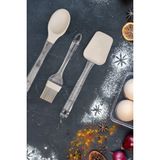 Pazarika 3 Lü Plastik Saplı Silikon Kaşık - Spatula - Fırça Seti Krem