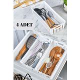Pazarika 4'Lü Beyaz Set Modüler Kaşıklık Ve Kepçelik Çekmece Içi Düzenleyici Mutfak Organizer
