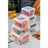 Pazarika 6 lı Sızdırmaz Kilitli Vakum Kapaklı Gıda Erzak Kare Saklama Kabı Seti 2x (900-1500-2400 ml)